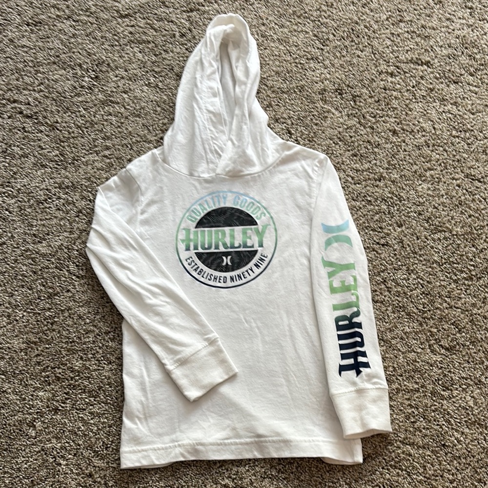 Hurley White hooded long sleeve tee with Graphic Design